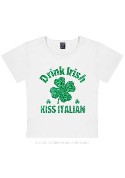Glitter Drink Irish Kiss Italian St Patricks Y2K Baby Tee Cherrykitten