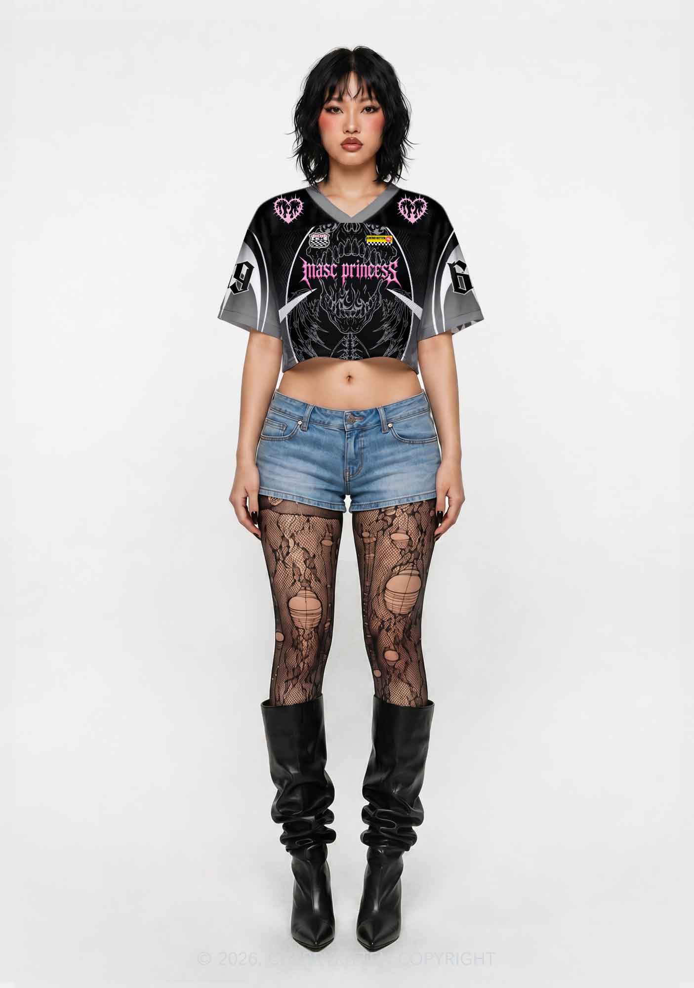 Masc Princess Dark Skull Pride Y2K Crop Sport Jersey Shirts Cherrykitten