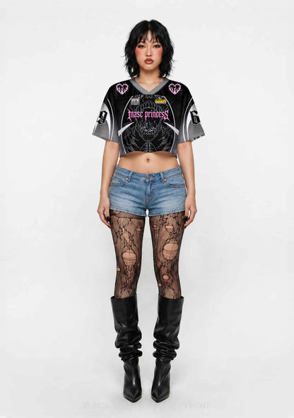 Masc Princess Dark Skull Pride Y2K Crop Sport Jersey Shirts Cherrykitten