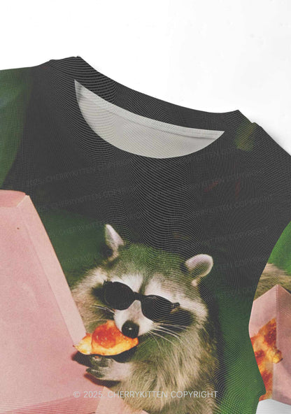 Shades Raccoon Pizza Y2K Mesh Crop Top Cherrykitten