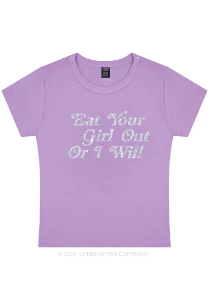 Glitter Eat Your Girl Out Y2K Baby Tee Cherrykitten