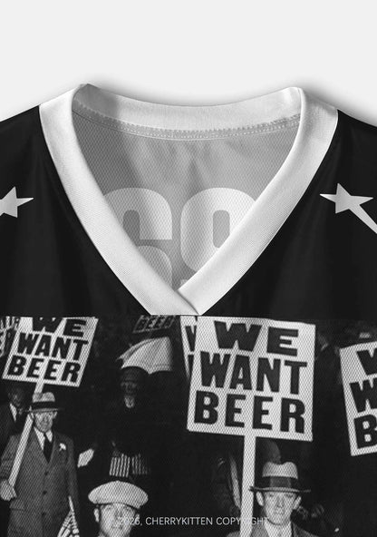 We Want Beer Y2K Crop Sport Jersey Shirts Cherrykitten