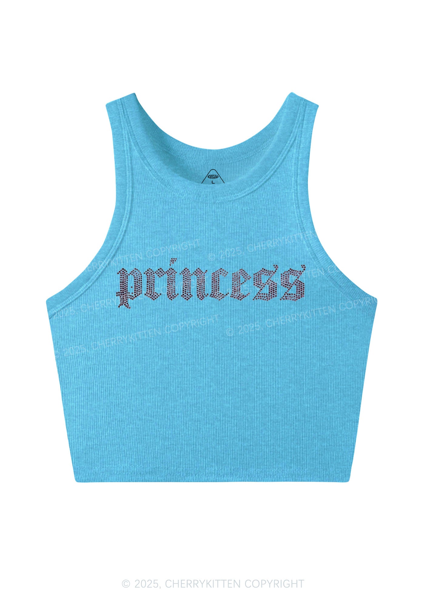 Rhinestone Princess Y2K Crop Tank Top Cherrykitten