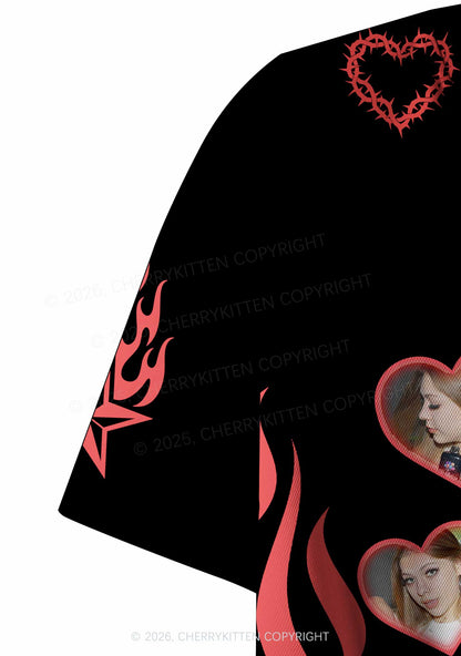 Custom Photos Red Flame I Love My GF BF Y2K Crop Sport Jersey Shirts Cherrykitten