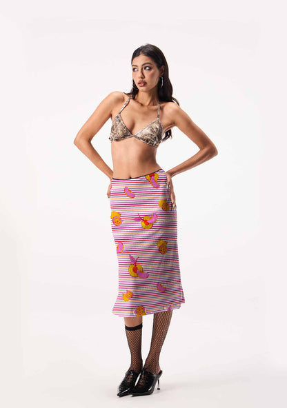 Peachy Lesbian Stripe Pride Y2K Print Midi Skirt Cherrykitten