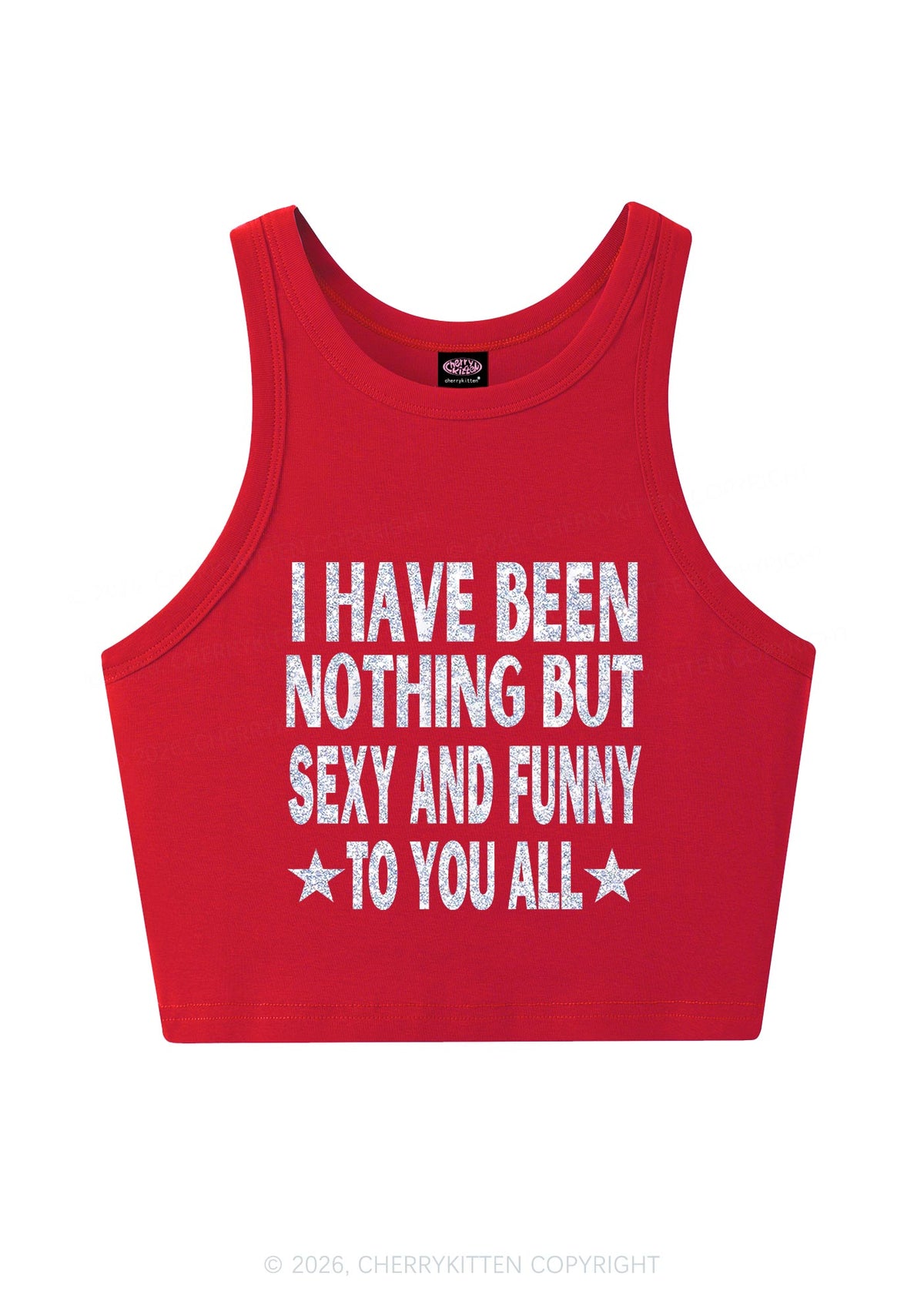 Glitter I Have Been Funny Y2K Crop Tank Top Cherrykitten