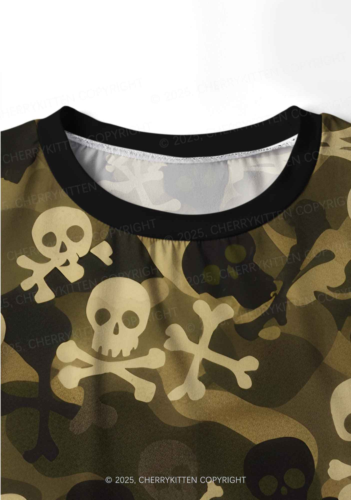 Halloween Camouflage Skulls Y2K Print Long Sleeve Pajama Set Cherrykitten