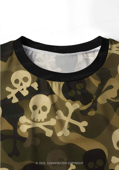 Halloween Camouflage Skulls Y2K Print Long Sleeve Pajama Set Cherrykitten