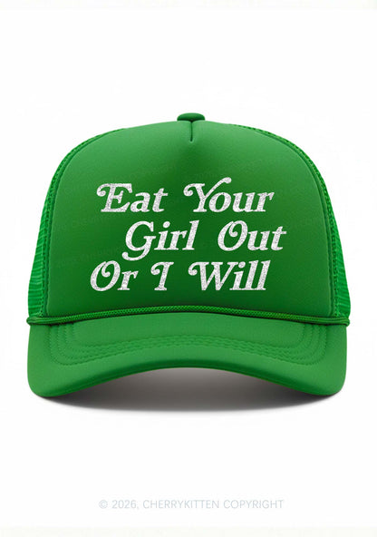 Glitter Eat Your Girl Out Pride Y2K Trucker Hat Cherrykitten