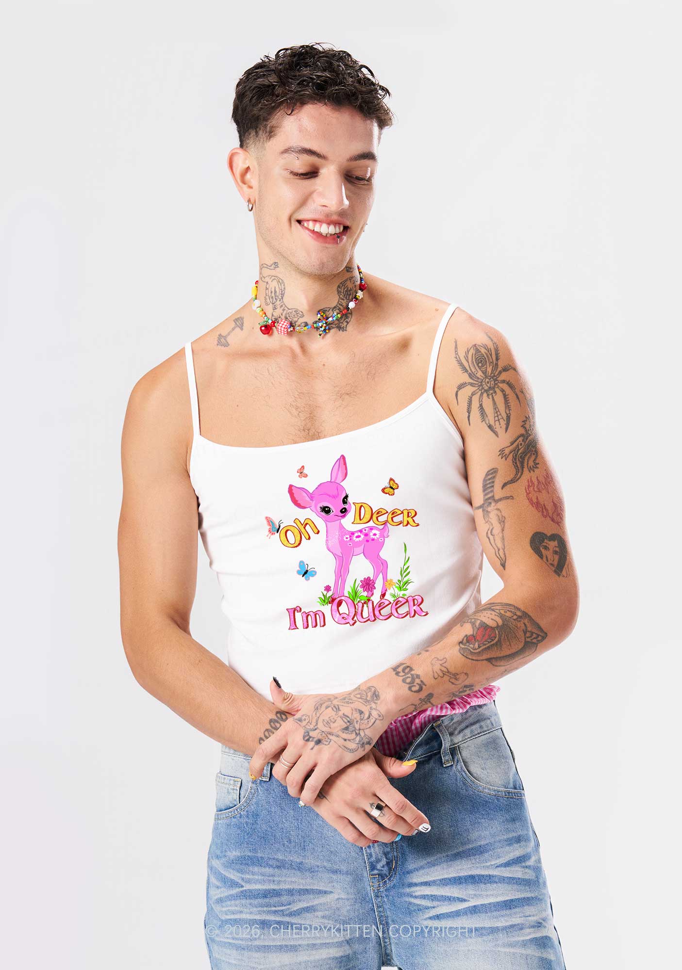 Oh Deer Im Queer Pride Y2K Spaghetti Strap Cami Cherrykitten