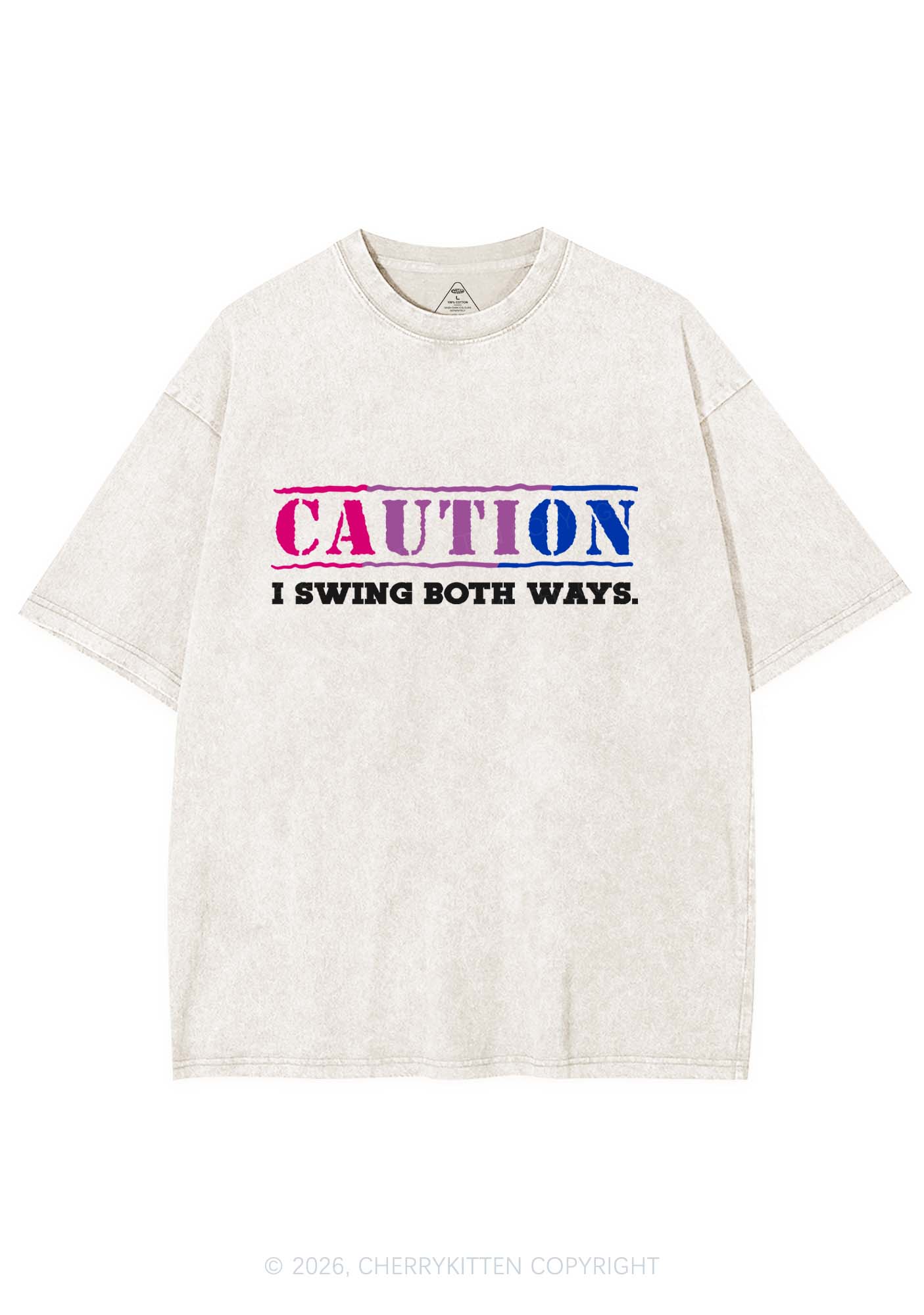 Caution I Swing Both Ways Pride Y2K Shirts Washed Tee Cherrykitten