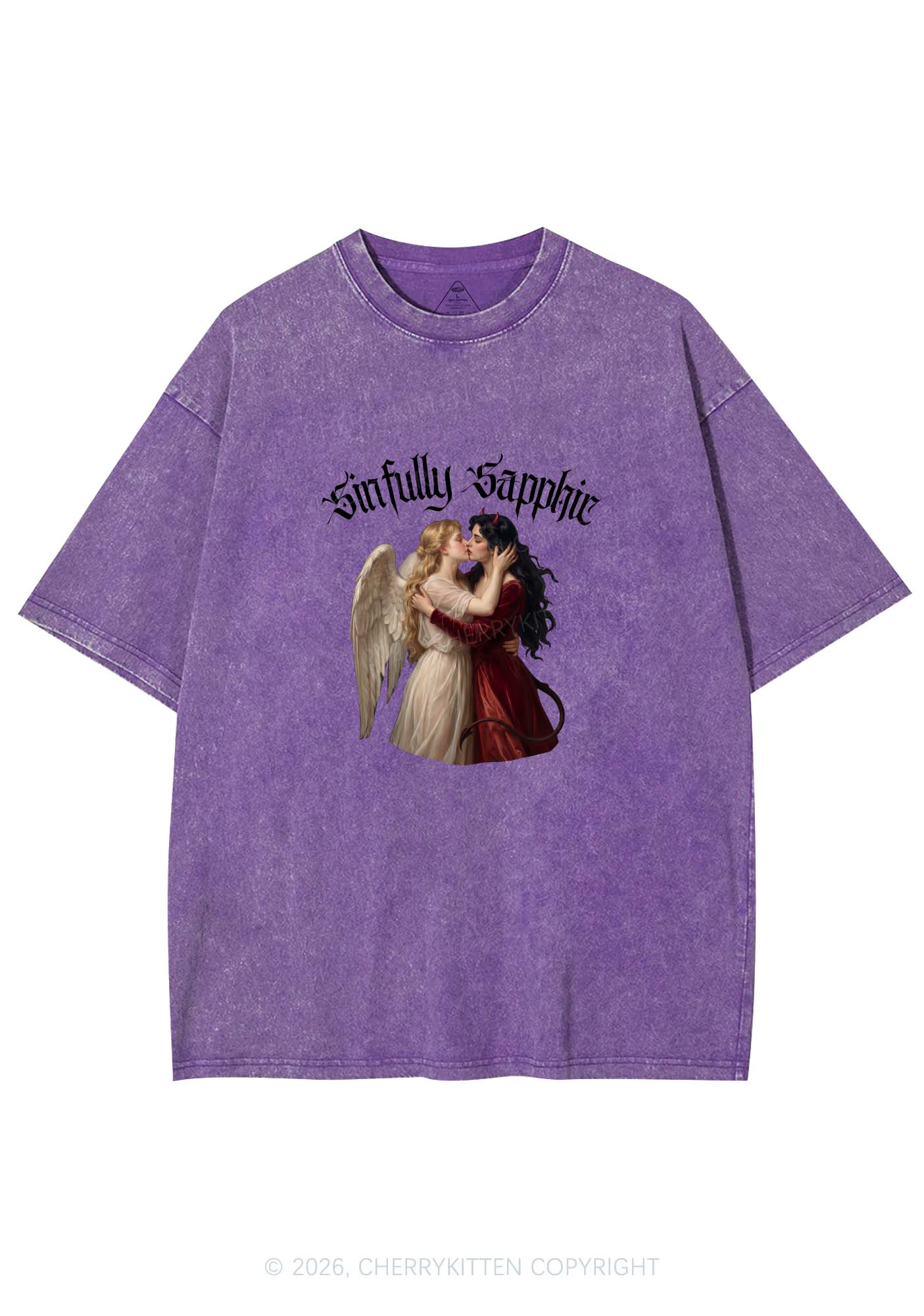 Sinfully Sapphic Pride Y2K Shirts Washed Tee Cherrykitten