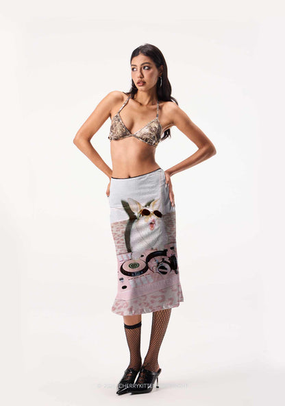 Dj Bunny Y2K Print Midi Skirt Cherrykitten