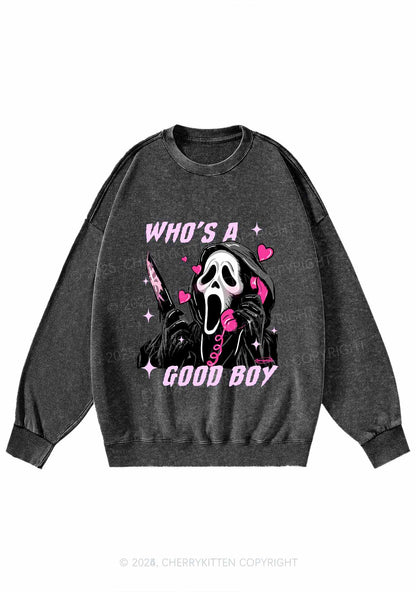 Halloween Ghost Good Boy Y2K Washed Sweatshirts Cherrykitten