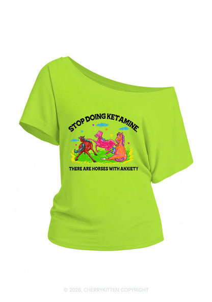 Horses With Anxiety Y2K Off Shoulder Tee Cherrykitten