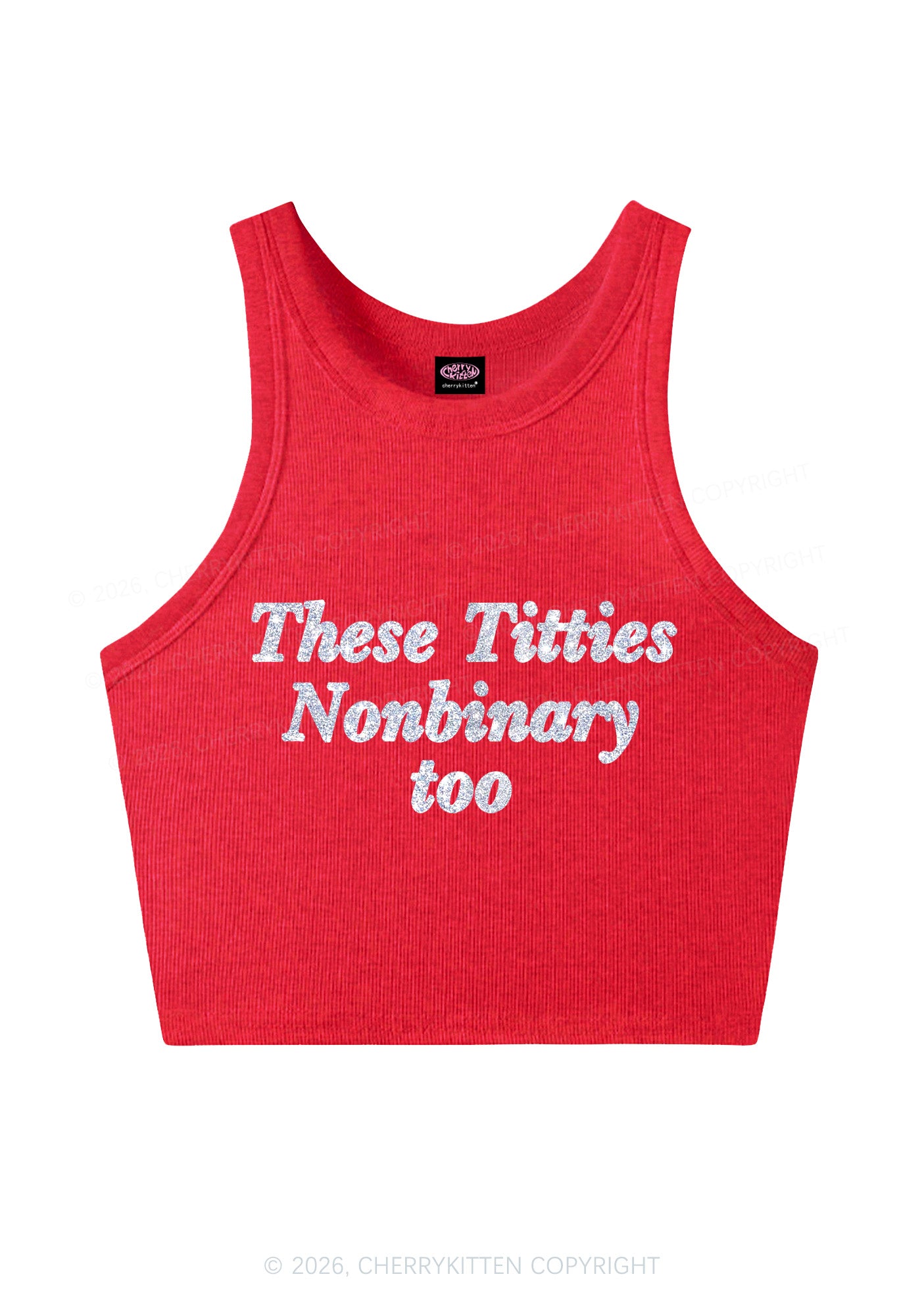 Glitter Txtties Nonbinary Too Pride Y2K Crop Tank Top Cherrykitten