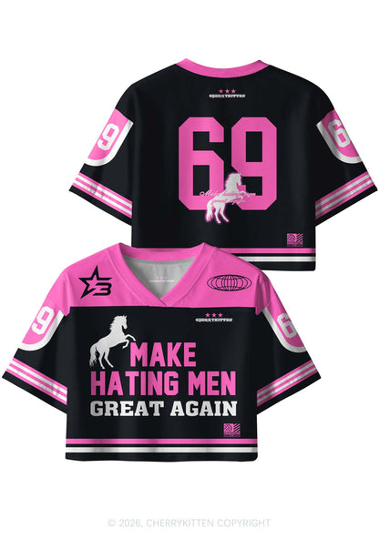 Make Hating Men Great Again Y2K Crop Sport Jersey Shirts Cherrykitten