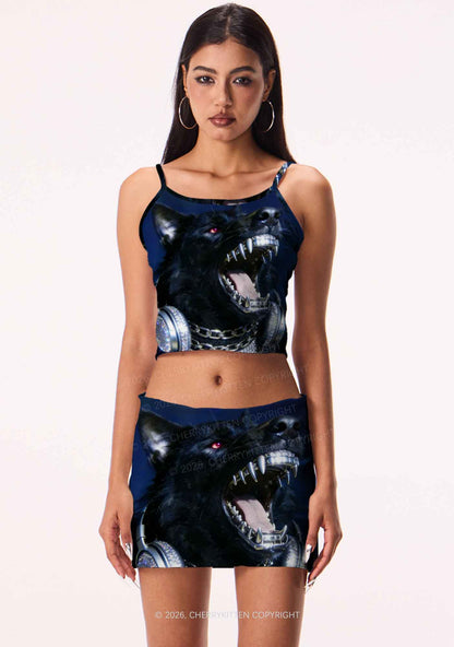 Hip Hop Black Wolf Y2K Print Cami Crop Top Cherrykitten