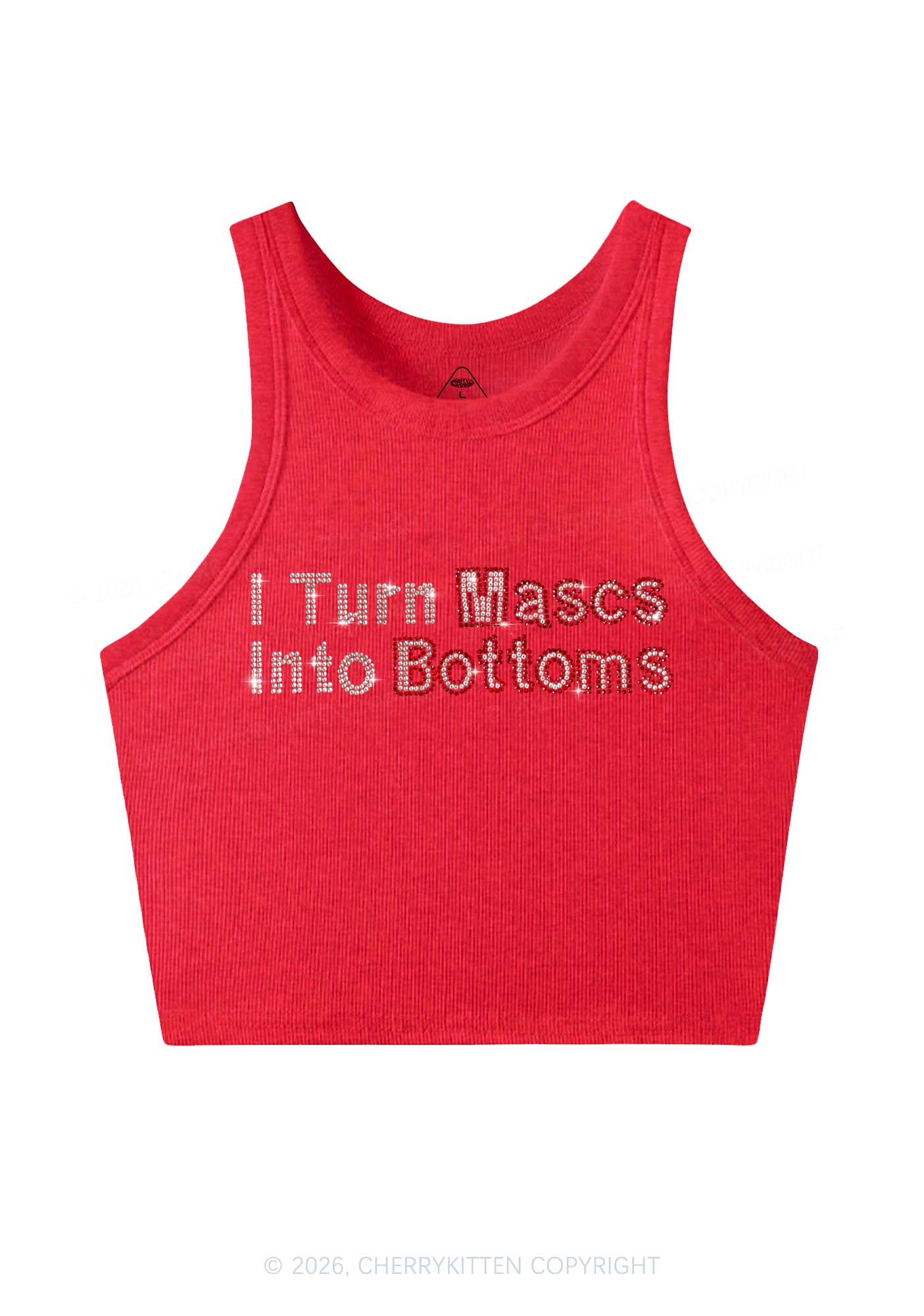 Rhinestone I Turn Mascs Into Bottoms Y2K Crop Tank Top Cherrykitten