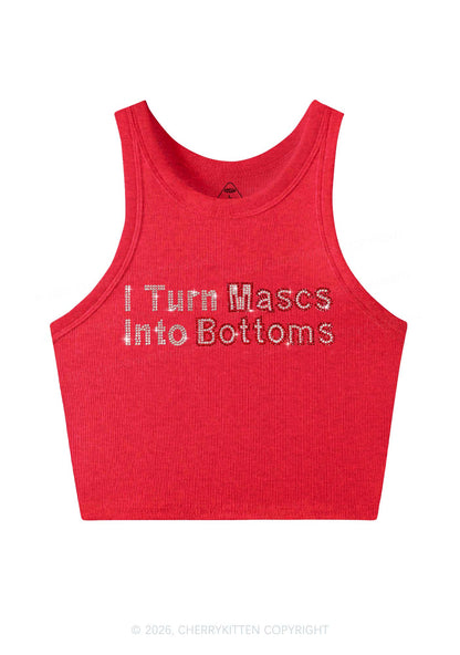 Rhinestone I Turn Mascs Into Bottoms Y2K Crop Tank Top Cherrykitten