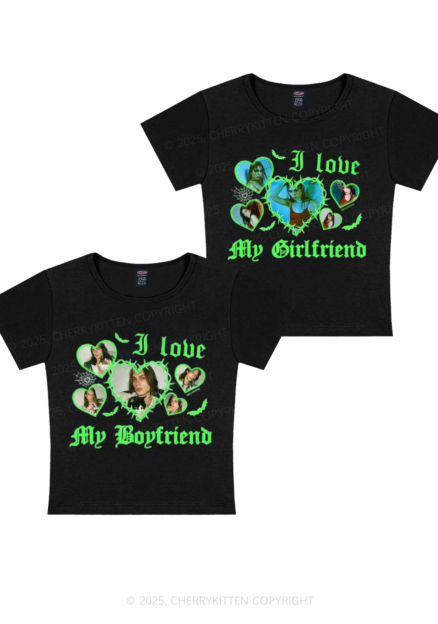 Custom Gothic GF BF Photos Y2K Valentine's Day Baby Tee Cherrykitten