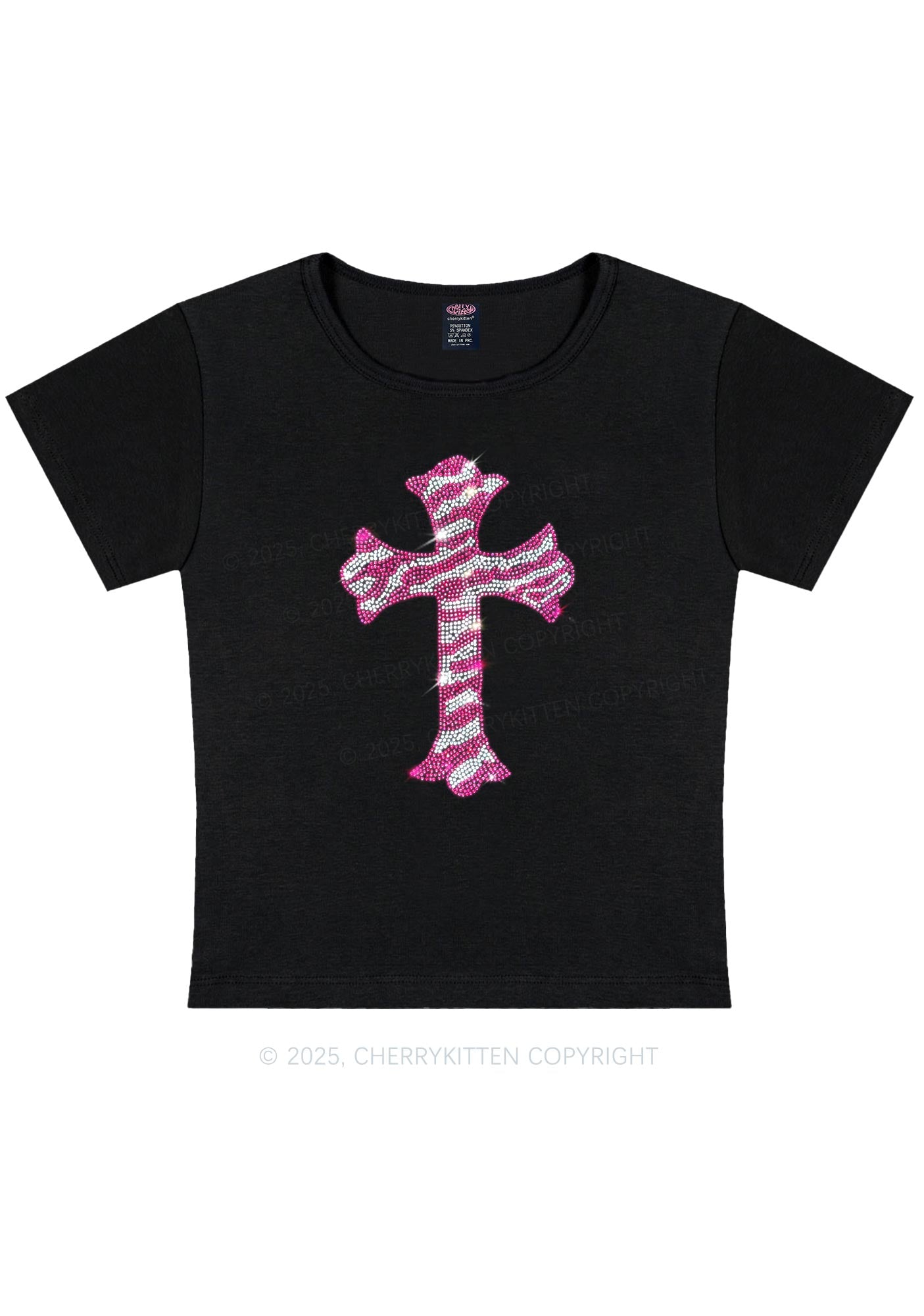 Rhinestone Pink Cross Y2K Baby Tee Cherrykitten