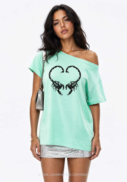 Skull Scorpion Heart Y2K Off Shoulder Tee Cherrykitten