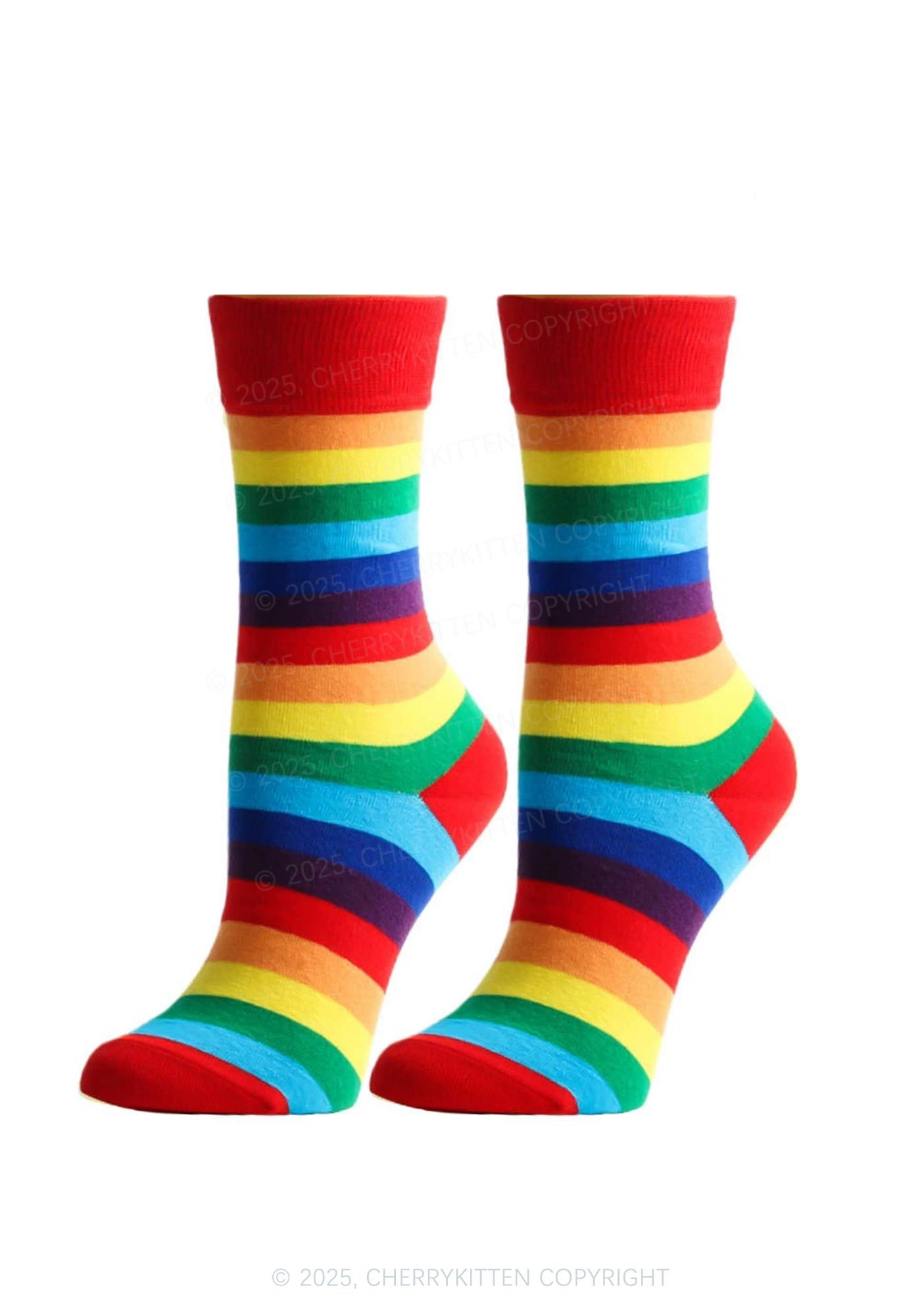 Rainbow Striped Pride Y2K Mid Calf Socks Cherrykitten
