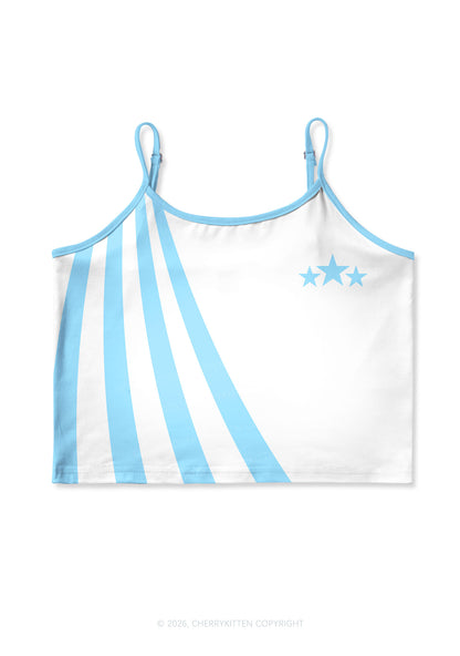 Three Stars Blue Stripes Y2K Print Cami Crop Top Cherrykitten