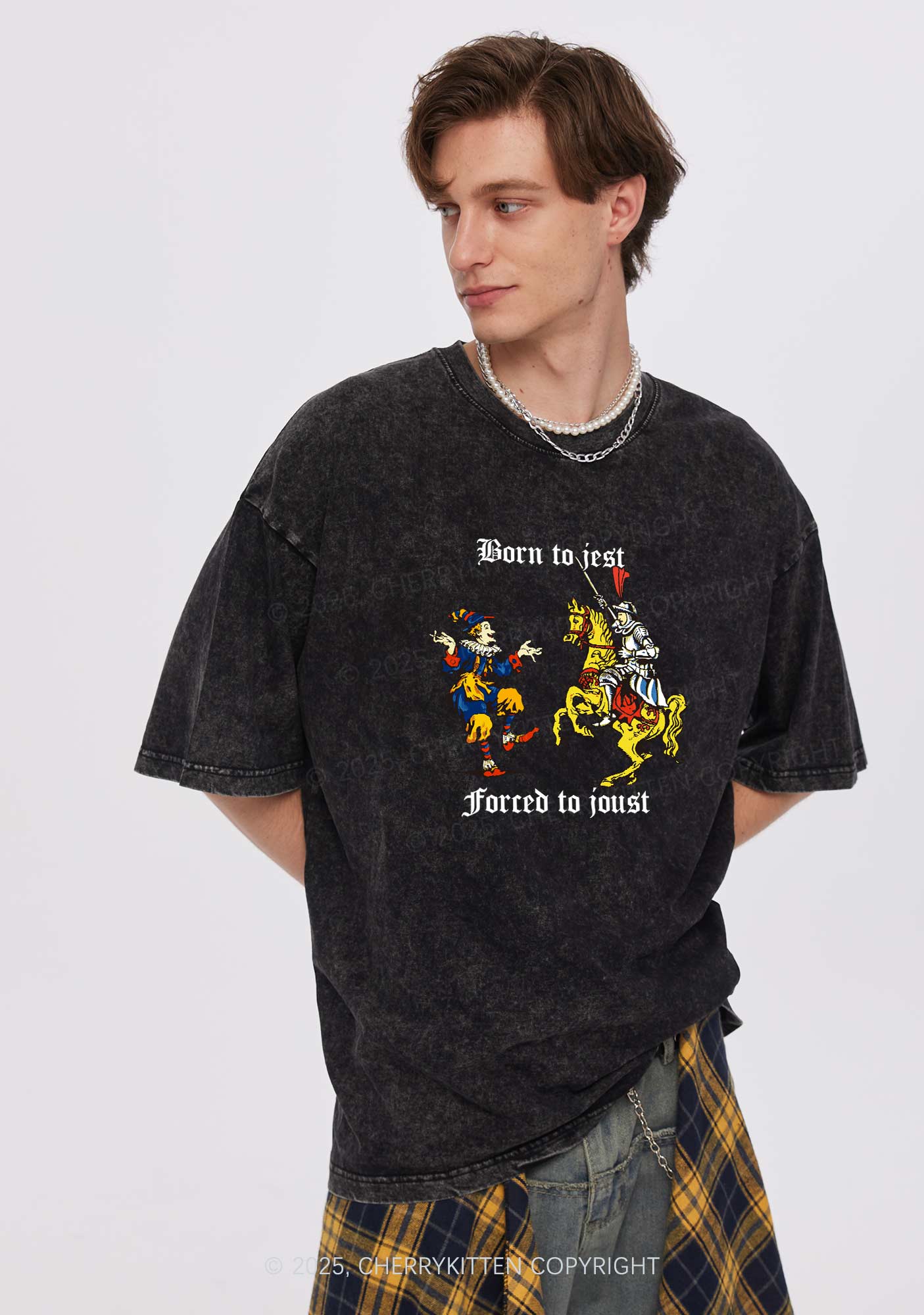 Born to Jest Forced to Joust Y2K Shirts Washed Tee Cherrykitten