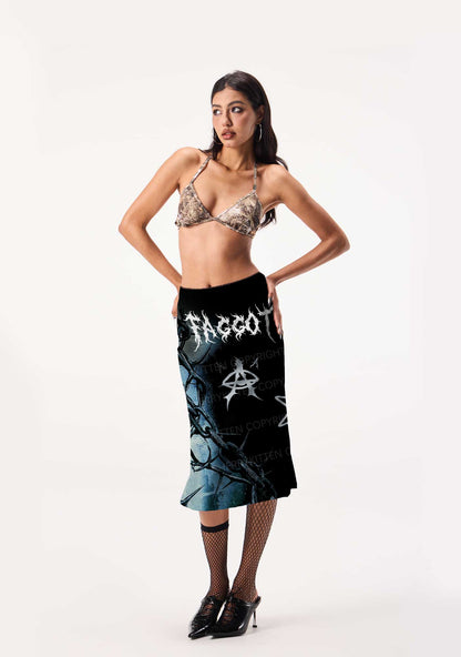 Black Thorn Faggot Pride Y2K Print Midi Skirt Cherrykitten