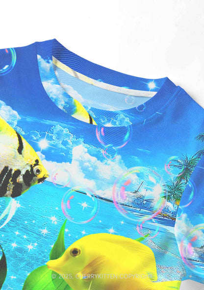 Tropical Fish Y2K Mesh Crop Top Cherrykitten