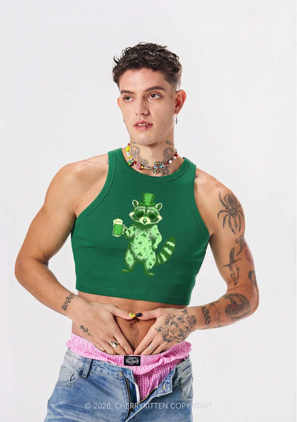 Green Feral Raccoon St Patricks Y2K Crop Tank Top Cherrykitten