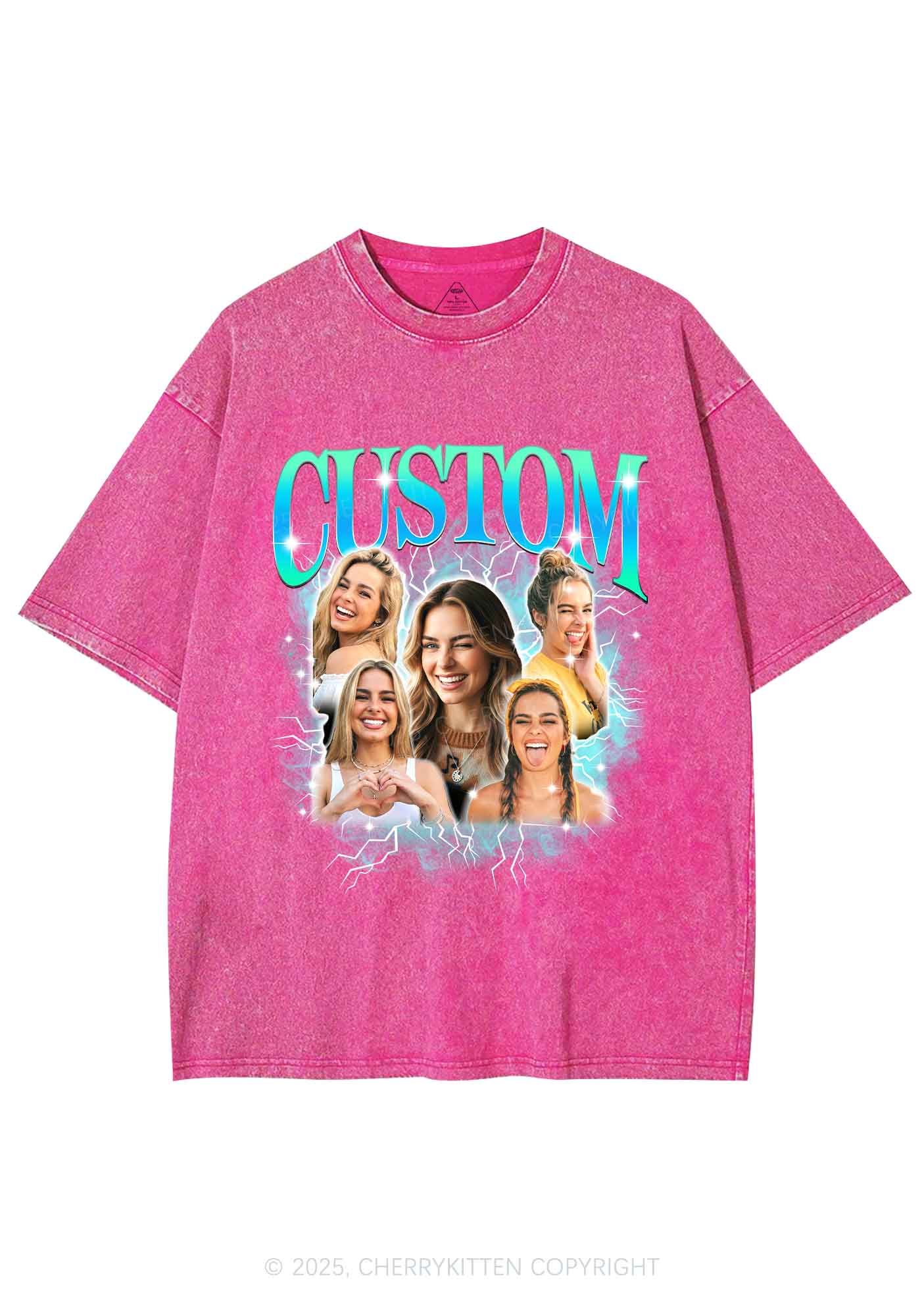Custom Collage Portrait Y2K Shirts Washed Tee Cherrykitten