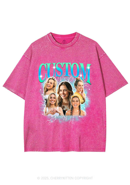 Custom Collage Portrait Y2K Shirts Washed Tee Cherrykitten