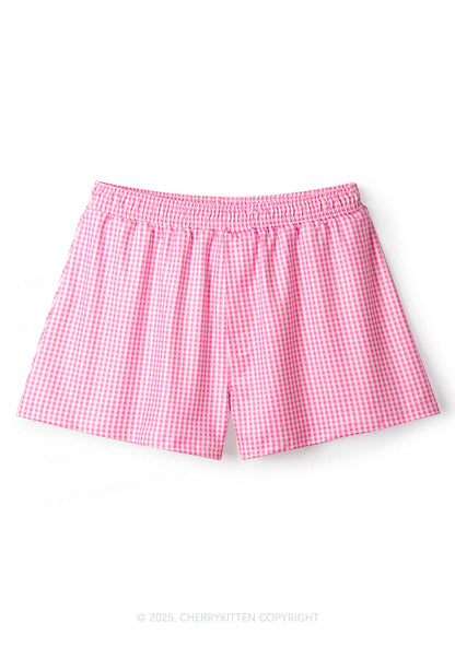 Plain Y2K Pink Gingham Boxer Men Shorts Cherrykitten