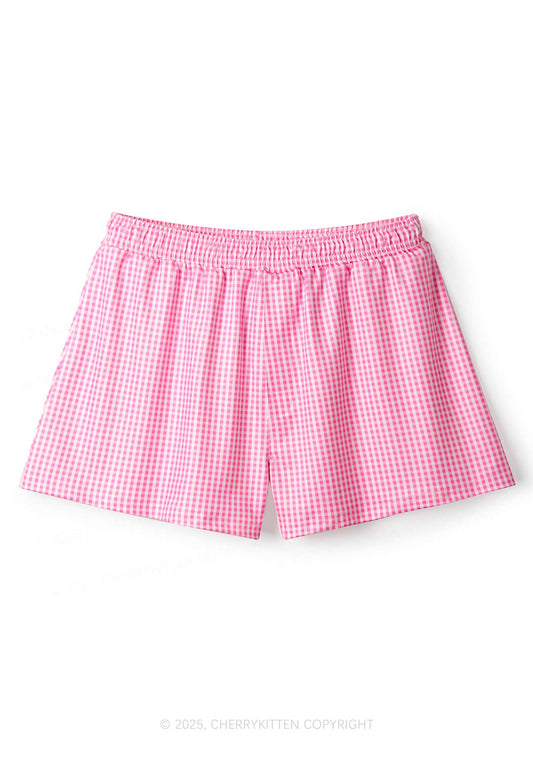 Plain Y2K Pink Gingham Boxer Men Shorts Cherrykitten