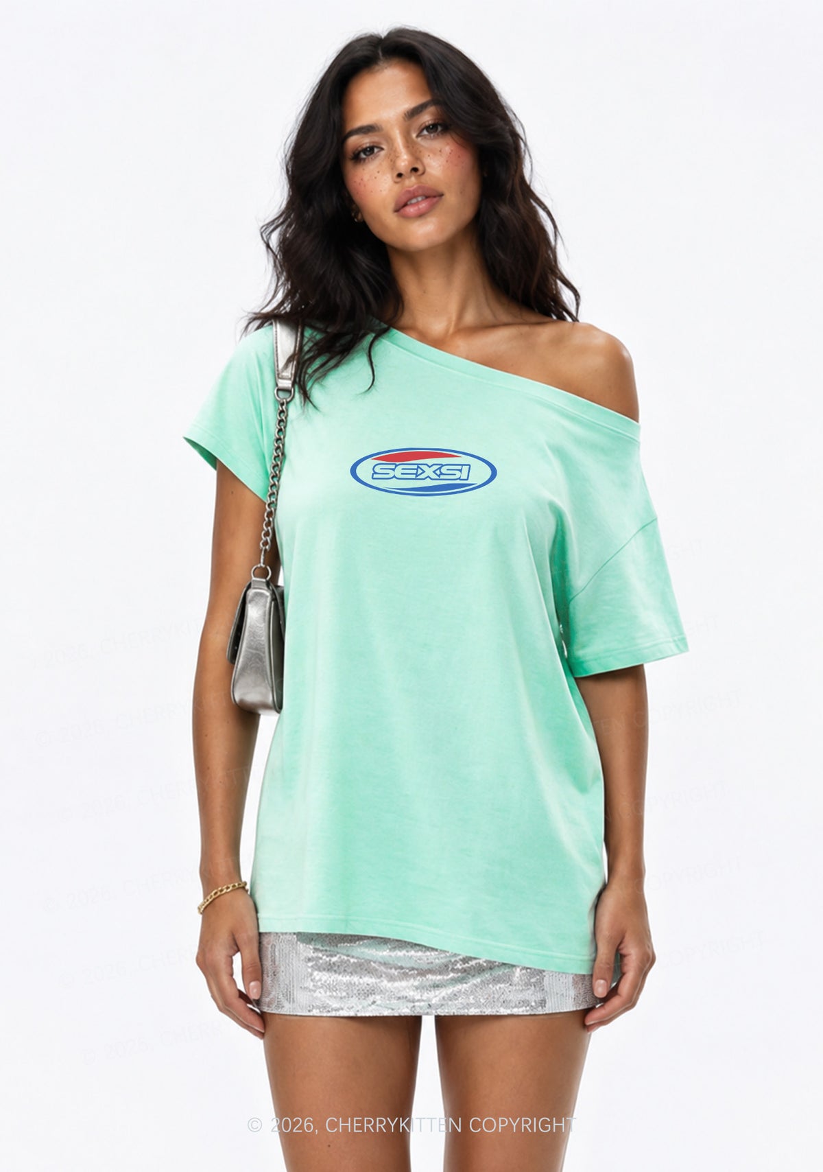 Sexsi Slogan Y2K Off Shoulder Tee Cherrykitten