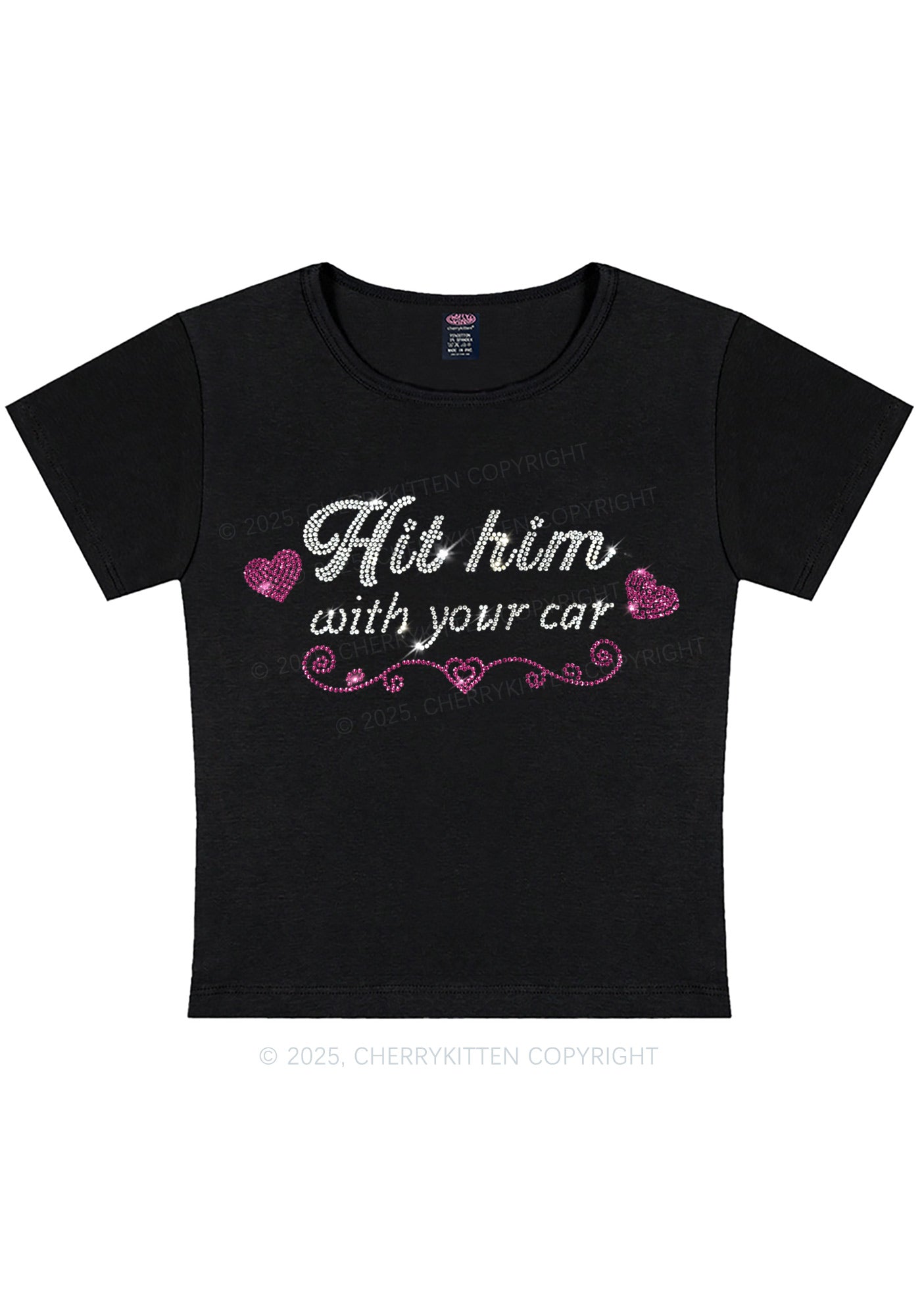 Rhinestone Hit Him Y2K Baby Tee Cherrykitten