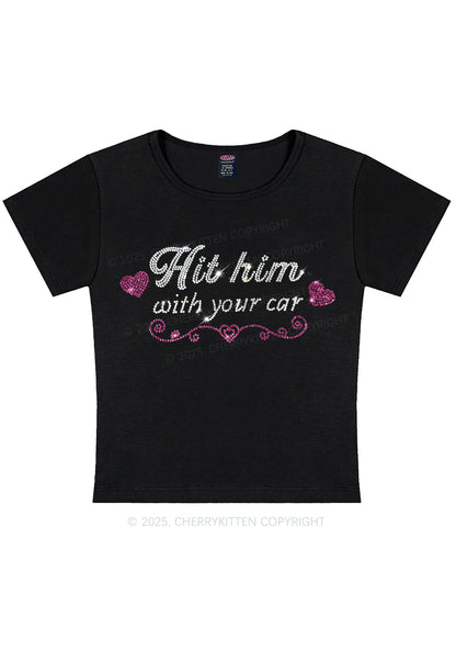 Rhinestone Hit Him Y2K Baby Tee Cherrykitten
