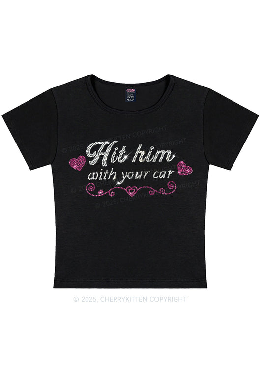 Rhinestone Hit Him Y2K Baby Tee Cherrykitten