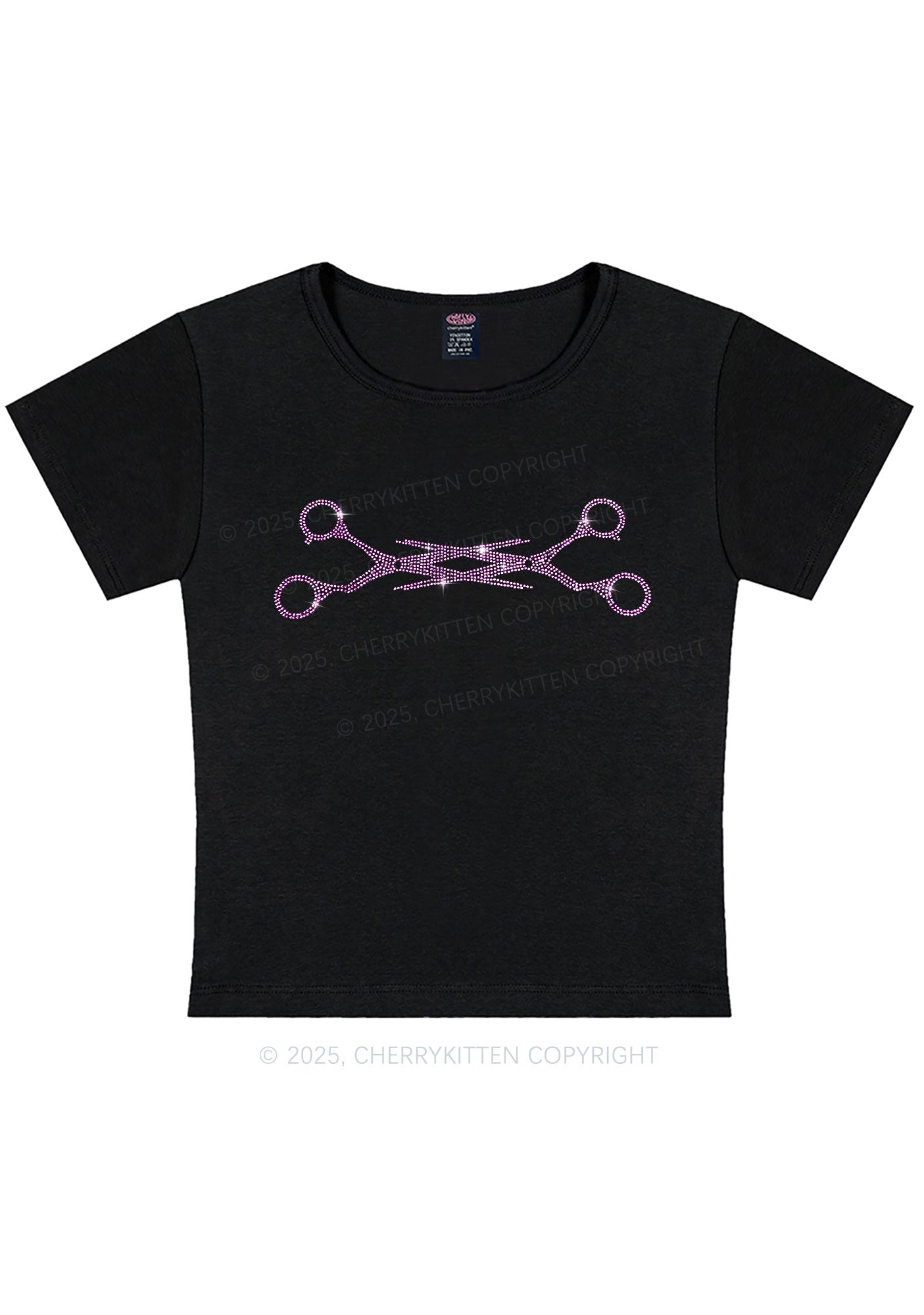 Rhinestone Pink Scissor Pride Y2K Baby Tee Cherrykitten