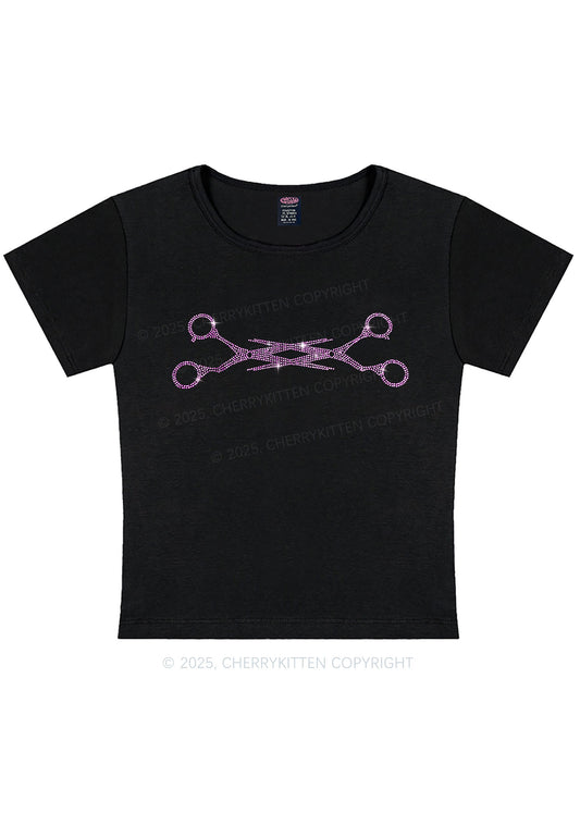 Rhinestone Pink Scissor Pride Y2K Baby Tee Cherrykitten