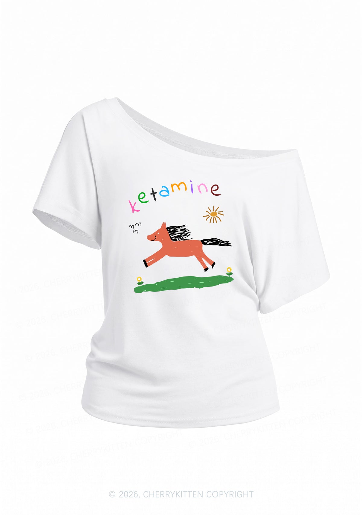 Orange Pony Y2K Off Shoulder Tee Cherrykitten