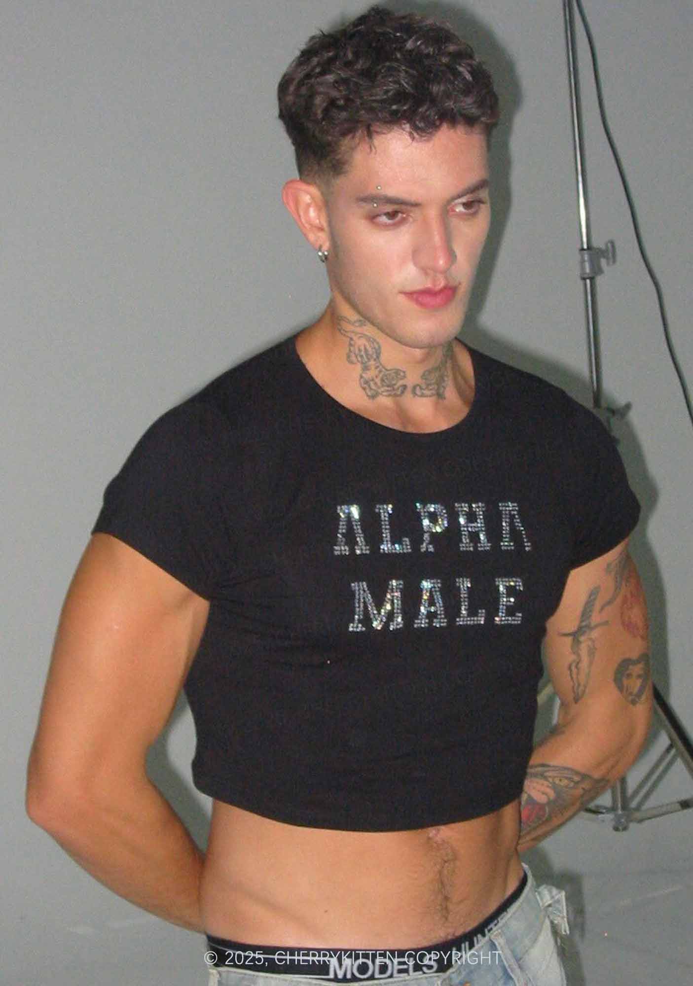 Rhinestone Alpha Male Y2K Baby Tee Cherrykitten