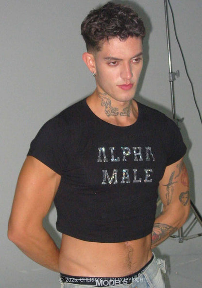 Rhinestone Alpha Male Y2K Baby Tee Cherrykitten