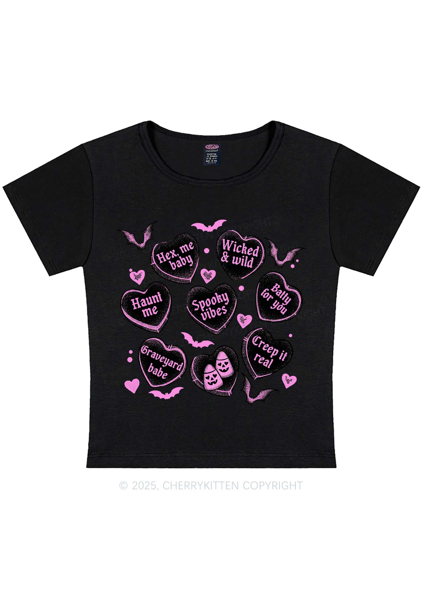 Spooky Candy Heart Valentine's Day Y2K Baby Tee Cherrykitten