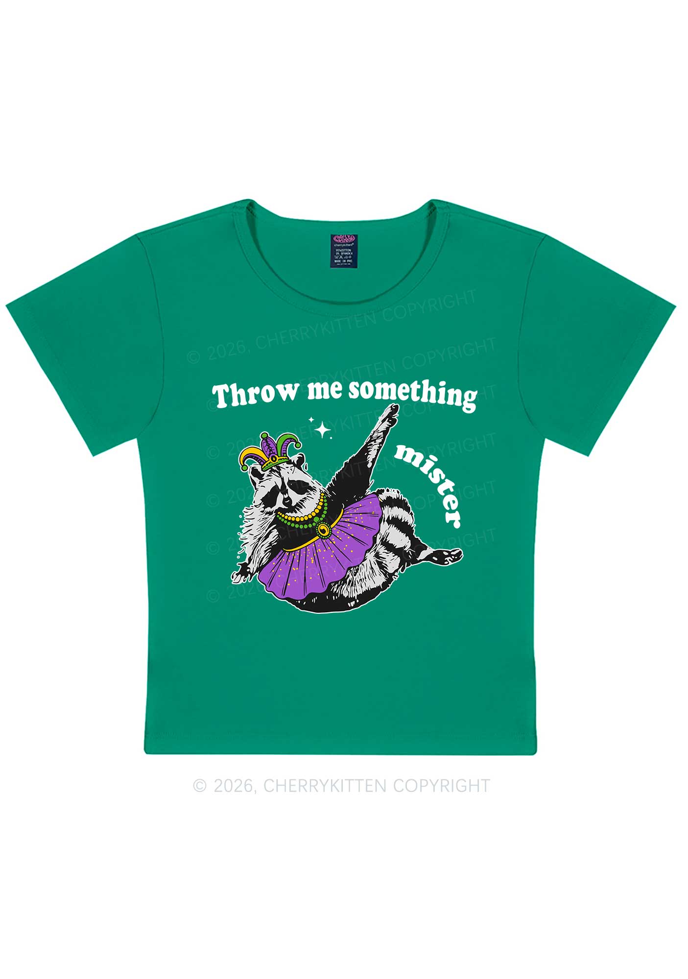 Throw Me Something Mister Raccoon Y2K Baby Tee Cherrykitten