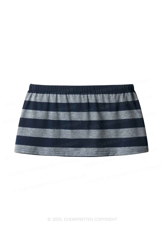 Plain Y2K Navy Grey Striped Mini Skirt Cherrykitten