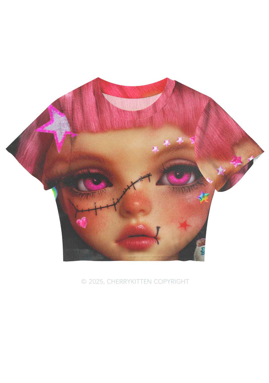 Pink Doll Y2K Mesh Crop Top Cherrykitten